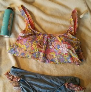 NWT BP pink and yellow floral Popover bikini top
